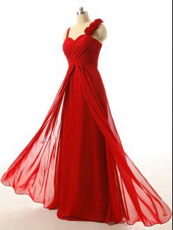 Lovely Red Sleeveless Hand Made Flower Floor Length Prom Evening Gown