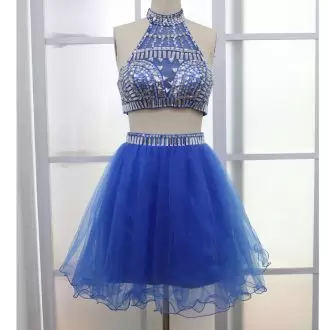 Sleeveless Halter Top Beading Criss Cross Dress for Prom