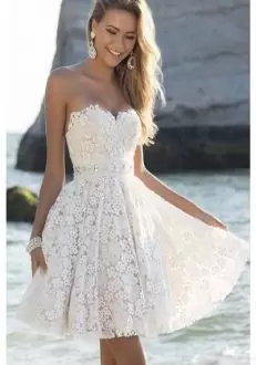 Colorful White Sleeveless Beading and Lace Mini Length Homecoming Dress