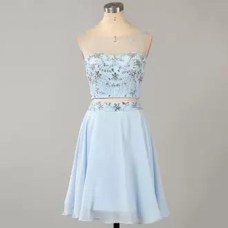 Wonderful Blue Two Pieces Beading Prom Evening Gown Chiffon Sleeveless Mini Length