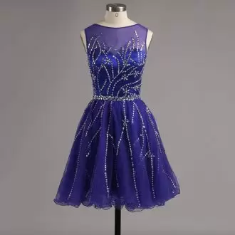 Organza and Tulle Scoop Sleeveless Zipper Beading Prom Dresses in Purple