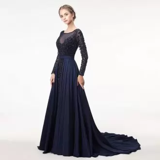 Trendy Black A-line Satin Sweetheart Long Sleeves Beading and Lace Floor Length Lace Up Evening Outfits Sweep Train