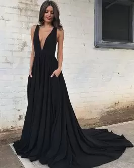 Extravagant A-line Sleeveless Black Homecoming Dress Brush Train Backless