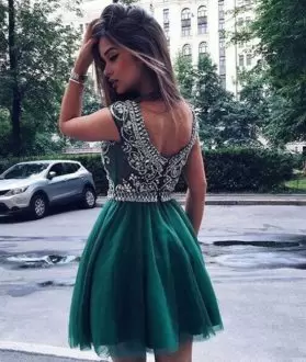 Dark Green Sleeveless Tulle Zipper Prom Dresses for Prom and Party and Military Ball