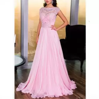 Luxury Pink Sleeveless Chiffon Zipper Prom Evening Gown for Prom and Party and Military Ball