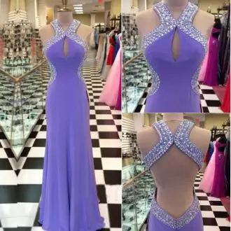 New Style Sleeveless Chiffon Floor Length Backless Prom Party Dress in Lavender with Beading