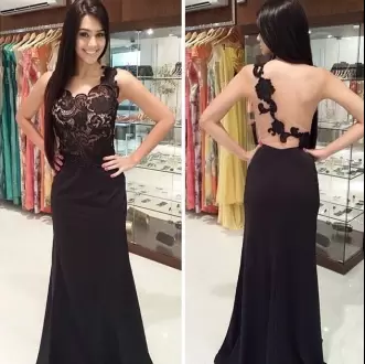Discount One Shoulder Homecoming Dresses Lace Black Chiffon