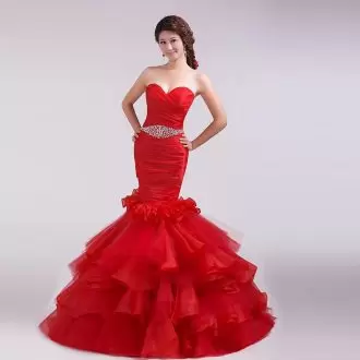 Red Lace Up Sweetheart Beading and Ruffles Homecoming Dress Online Tulle Sleeveless