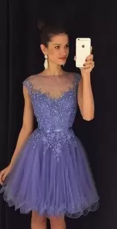 Glorious Lavender Scoop Neckline Beading and Appliques Homecoming Dress Online Sleeveless Lace Up