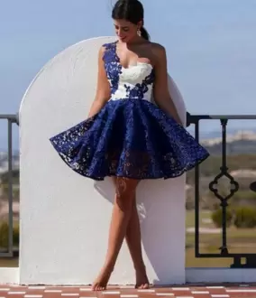 Navy Blue Sleeveless Lace Mini Length Prom Homecoming Dress