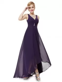 Simple Purple Chiffon High Low Homecoming Dress V Back with Straps under 100