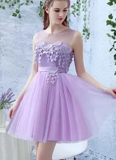 Mini Length Lace Up Homecoming Gowns Lavender for Prom and Party with Appliques