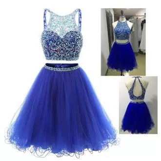 Colorful Straps Sleeveless Backless Prom Evening Gown Royal Blue Tulle Beading