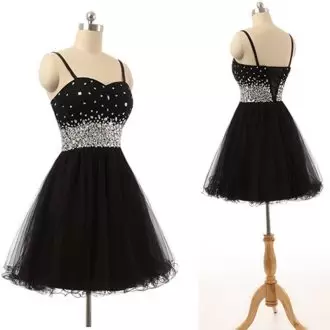 On Sale Black Lace Up Prom Gown Beading Sleeveless Mini Length