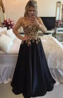 Pretty Beading Prom Evening Gown Black Lace Up Long Sleeves Floor Length