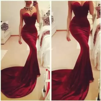 Modest Mermaid Sleeveless Red Sweep Train Lace Up Prom Dress