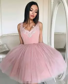 Elegant Pink V-neck Neckline Appliques Homecoming Party Dress Sleeveless