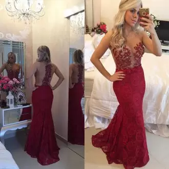 Amazing Red Mermaid Appliques Zipper Lace Sleeveless