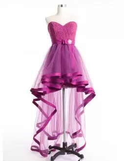 Customized Sweetheart Sleeveless Lace Up Dress for Prom Pink and Hot Pink Satin and Organza Beading and Lace