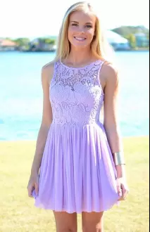 Superior Lavender Sleeveless Mini Length Appliques Lace Up Prom Party Dress Scoop