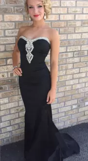 Pretty Sweetheart Sleeveless Sweep Train Backless Beading and Ruching Homecoming Gowns in Black