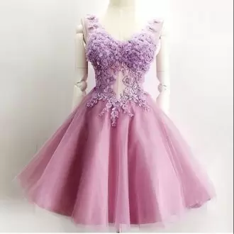 Lilac V-neck Lace Junior Homecoming Dress Sleeveless