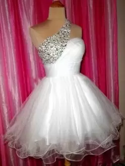 Noble Sleeveless Mini Length Beading Prom Evening Gown with White