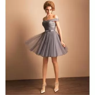 Luxurious Ruching Homecoming Dresses Grey Lace Up Sleeveless Mini Length