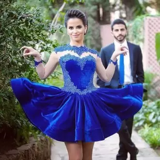 Royal Blue Prom Party Dress High-neck Long Sleeves