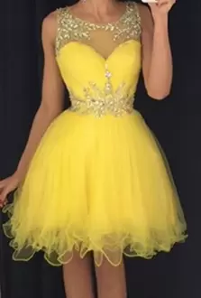 Sleeveless Scoop Lace Up Mini Length Beading Prom Evening Gown Scoop