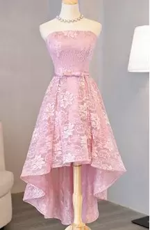Light Pink Lace Overlay Sleeveless Hi-Low Prom Dress Under 100