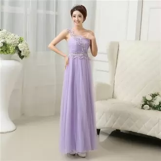 Sophisticated Lavender Lace Up One Shoulder Appliques and Ruching Tulle Sleeveless