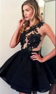 Elegant Mini Length Black Prom Dress Scoop Sleeveless Backless