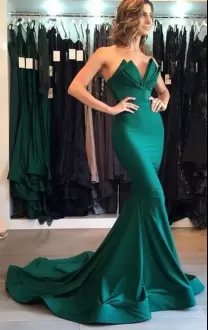 Sexy Green Mermaid Ruching Evening Dress Lace Up Satin Sleeveless