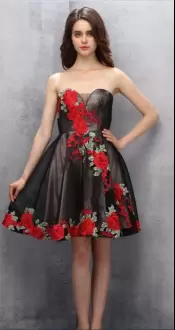 Excellent Chocolate Zipper Sweetheart Embroidery Homecoming Party Dress Satin Sleeveless