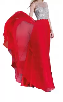 Glamorous Red Sleeveless Floor Length Beading Zipper Prom Gown Scoop