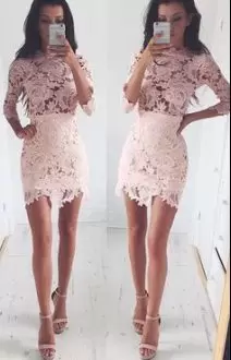 Mini Length Homecoming Dress Pink for Prom and Party with Lace