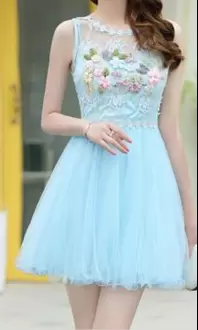 Baby Blue Prom Dress Hand Made Flower Sleeveless Mini Length