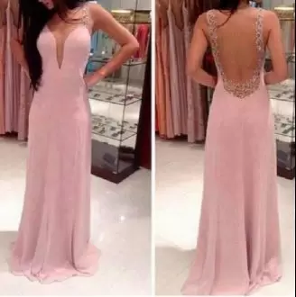 Glittering Peach Sweetheart Lace Up Beading and Lace Homecoming Party Dress Sweep Train Sleeveless