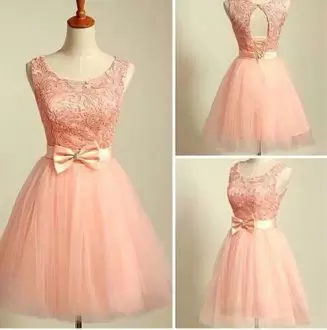 Super Mini Length A-line Sleeveless Pink Dress for Prom Lace Up