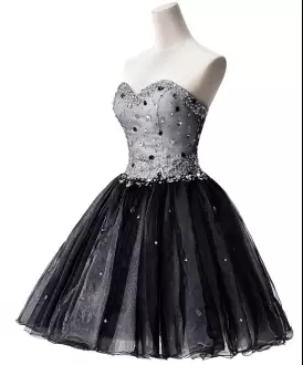 Dazzling Sleeveless Tulle Mini Length Lace Up Prom Homecoming Dress in Black with Beading