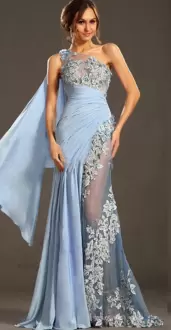 Wonderful Floor Length Mermaid Sleeveless Blue Prom Dresses Lace Up