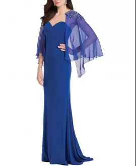 Royal Blue Empire Satin Sweetheart Sleeveless Beading and Lace Floor Length Lace Up Sweep Train