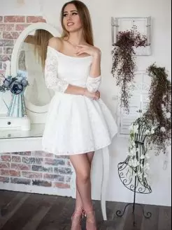 Best Selling White 3 4 Length Sleeve Lace Mini Length Junior Homecoming Dress