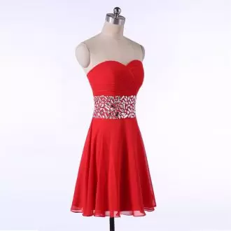 Red Prom Party Dress Prom and Party with Beading Sweetheart Sleeveless Zipper