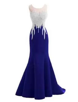 Custom Fit Mermaid Evening Dress Royal Blue Scoop Satin Sleeveless Floor Length Backless