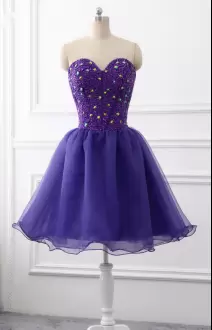 Custom Designed Purple A-line Organza Sweetheart Sleeveless Beading Mini Length Zipper Homecoming Dress Online