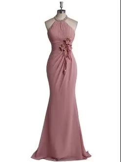 Adorable Floor Length Mermaid Sleeveless Pink Evening Dress Zipper