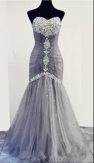 Spectacular Sweetheart Sleeveless Lace Up Prom Dress Grey Tulle Beading and Ruching