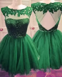 Attractive A-line Prom Homecoming Dress Green Sweetheart Organza Cap Sleeves Mini Length Backless